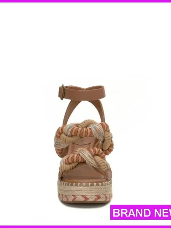 Braided Platform Sandals Ankle Strap Buckle Chic Casual Elegant Wedge Heels - Picture 4 of 4